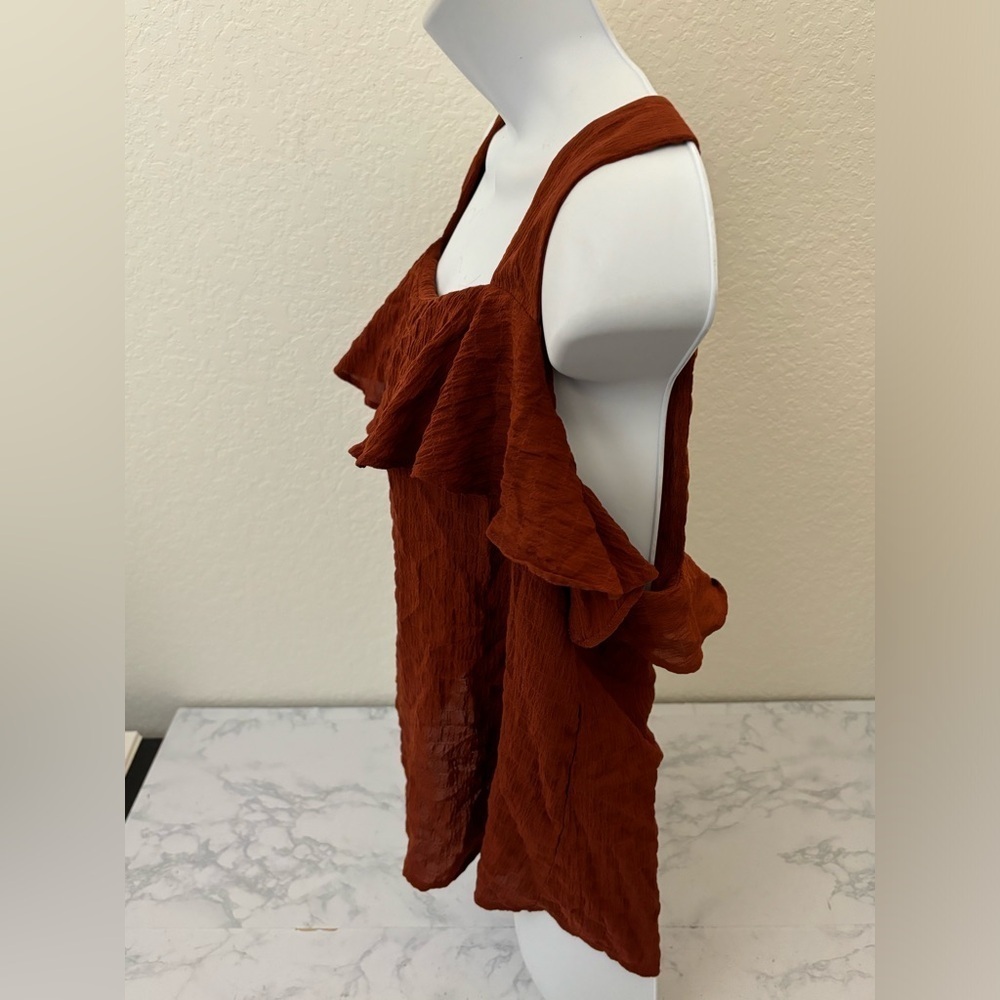 Nine West Lightweight Boxy Ruffle Boho Tank Top Size Womens M Red Peasant - Picture 2 of 5